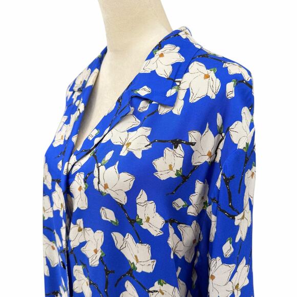Rag & Bone Blue Floral Print Silk Collared Button Down Shirt Dress - Picture 5 of 13